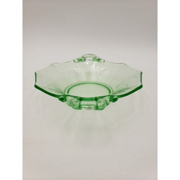 Vintage Cambridge Glass Decagon Green Bon Bon Dish Uranium Glass Light Emerald - Picture 4 of 10